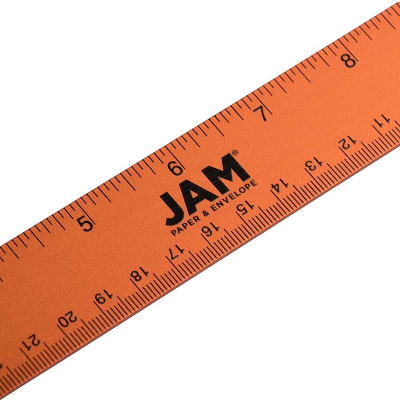 JAM PAPER Strong Aluminum Ruler - 12 Inch - Metal Ruler with Non-Skid Cork Backing - Orange Metallic - Sold Individually - Image 3